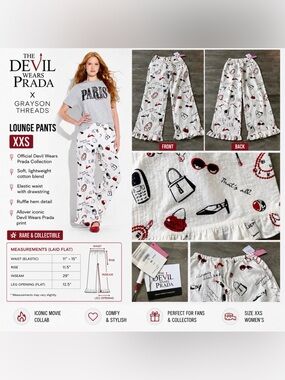 NWT The Devil Wears Prada x Grayson Threads Lounge Pj Pants XXS Rare Collectible
